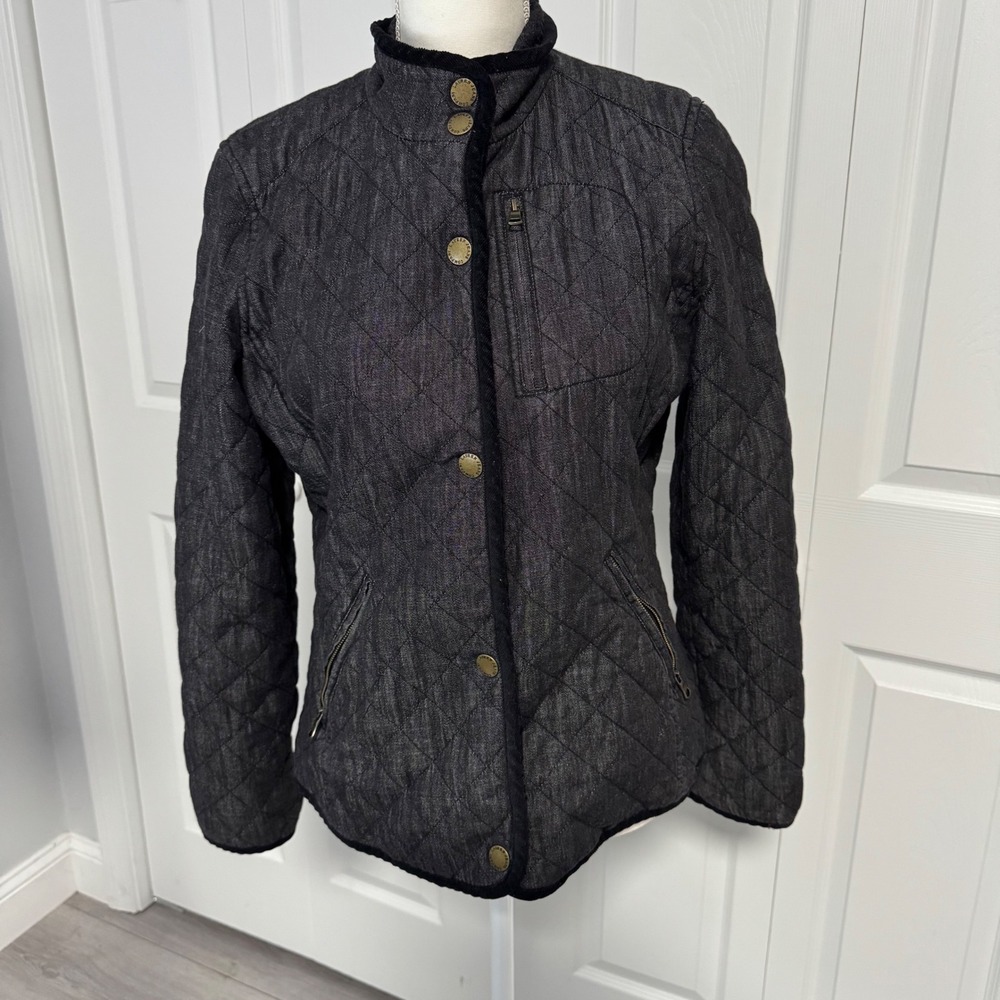 Lauren Ralph Lauren Quilted Denim Barn Jacket Dark Wash Plaid Lined Medium